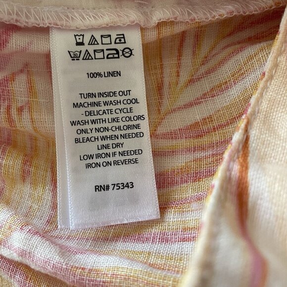 Tahari 100% Linen Cropped Wide Leg Pants M Pink Palm Print Tropical Beach Cruise - Picture 9 of 10